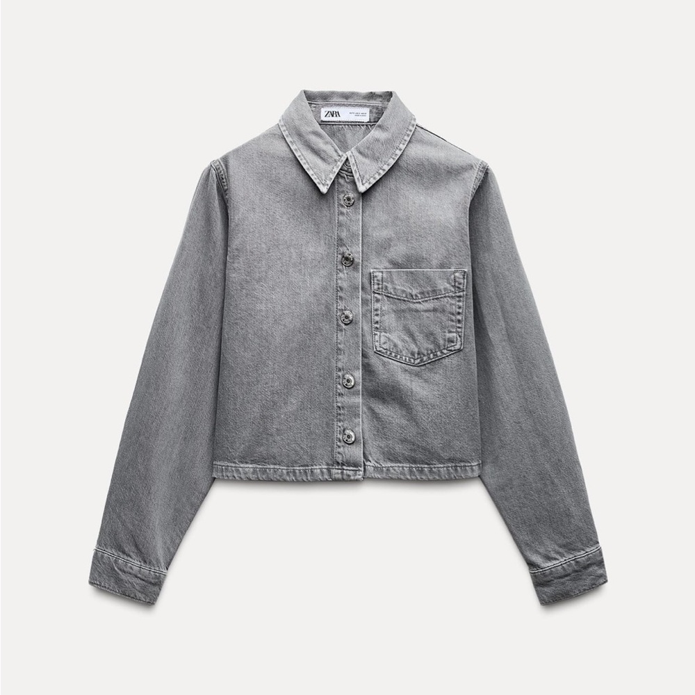 Zara denim crop shirt with denim joggers grey